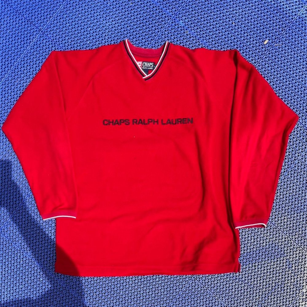 Vintage  Red Chaps Ralph Lauren  embroidered sweatshirt v-neck size Large